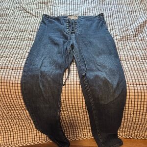 Free People Navy Lace-Up Denim Overalls